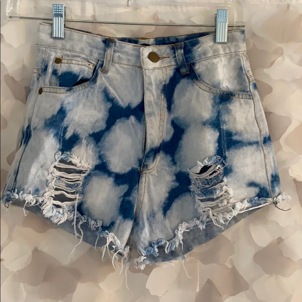 High Rise Acid Wash Denim Shorts